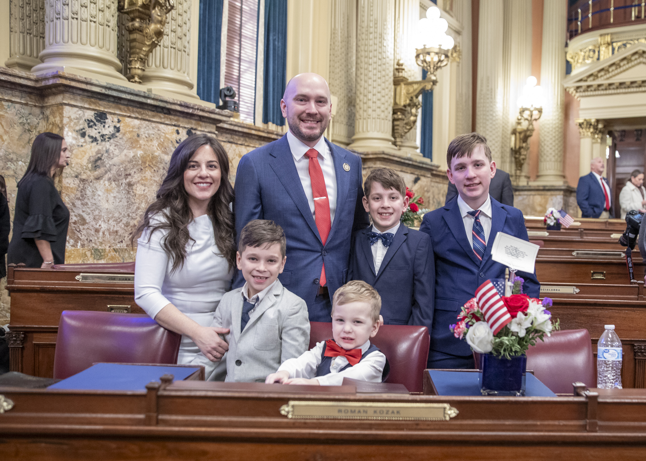 Rep. Roman Kozak (R-Beaver) poses with his family after taking the oath of office to begin his first term representing the people of the 14th District in the Pennsylvania House of Representatives.